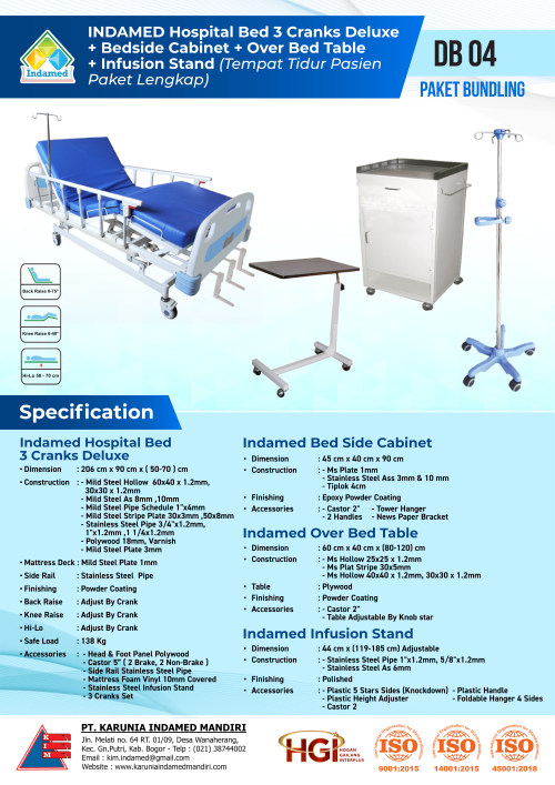 INDAMED Hospital Bed 3 Cranks Deluxe DB 04
