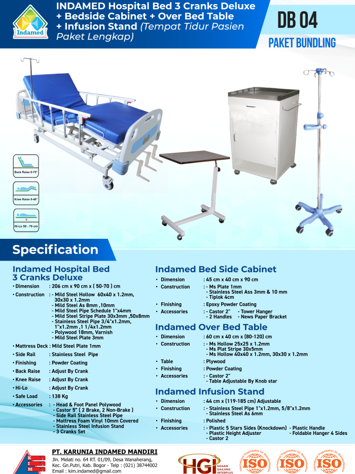 INDAMED Hospital Bed 3 Cranks Deluxe DB 04
