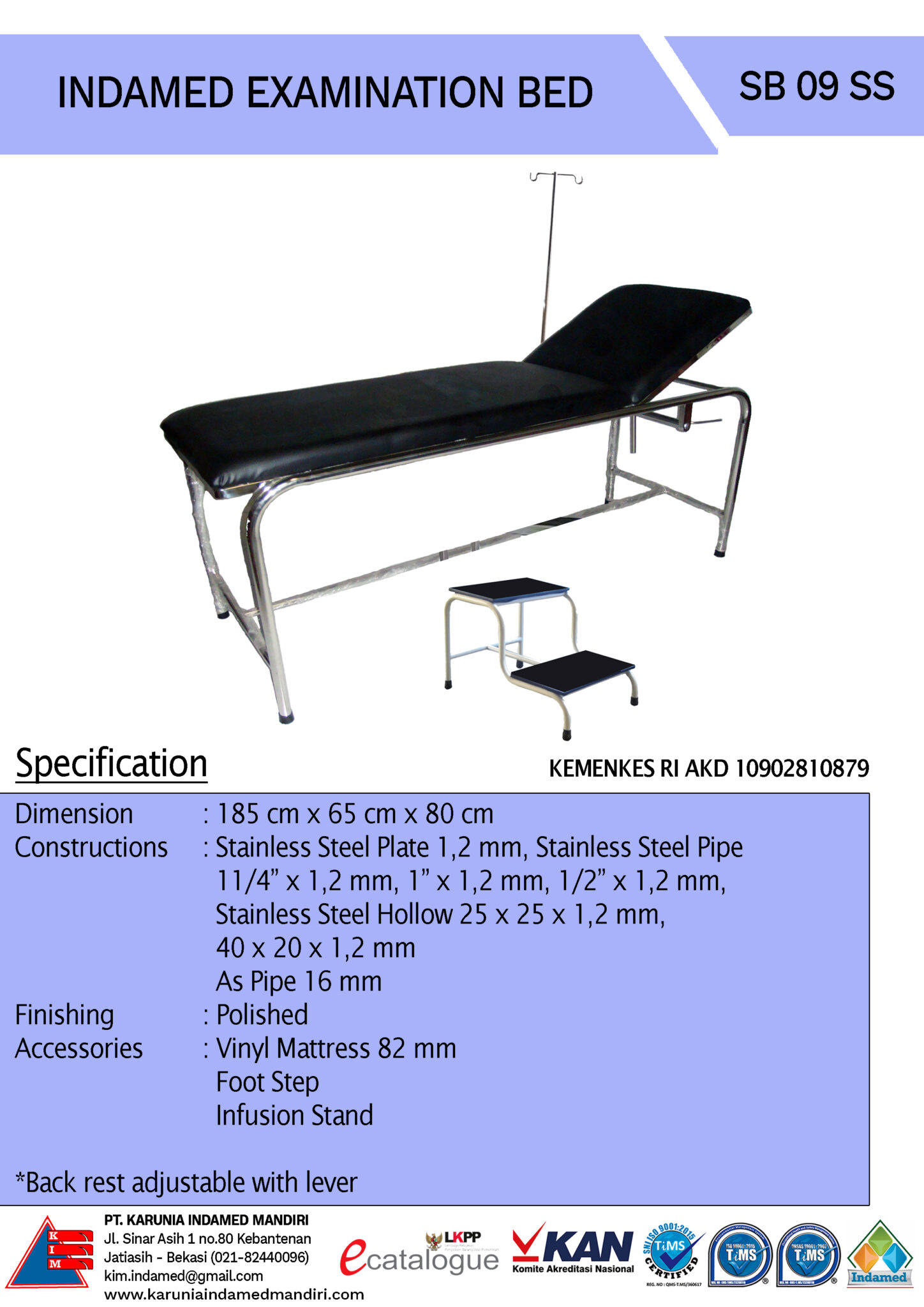 INDAMED Examination Bed SB 09 SS PT. Karunia Indamed Mandiri
