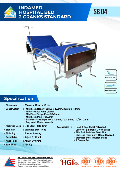 INDAMED Hospital Bed 2 Cranks Standard SB 04