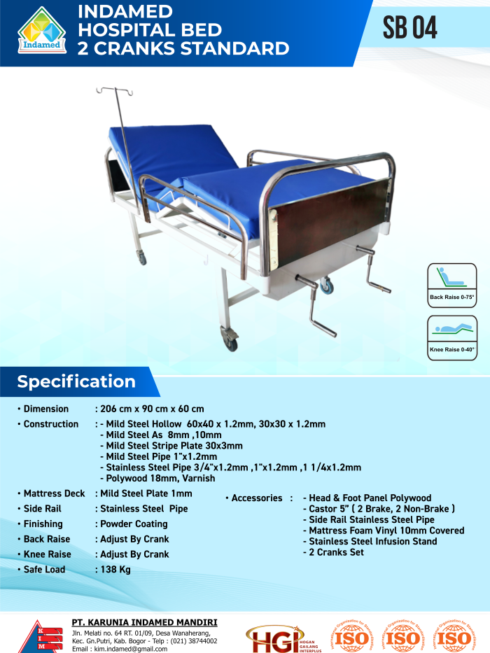 INDAMED Hospital Bed 2 Cranks Standard SB 04