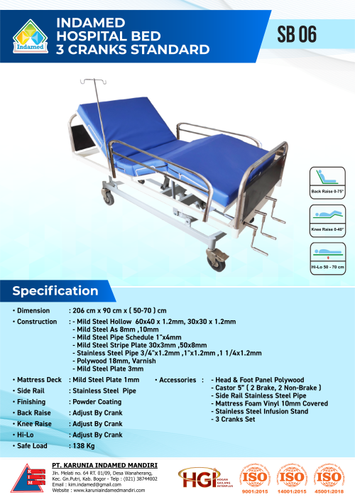INDAMED Hospital Bed 3 Cranks Standard SB 06