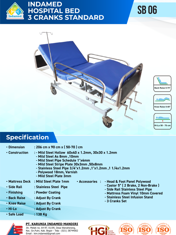 INDAMED Hospital Bed 3 Cranks Standard SB 06