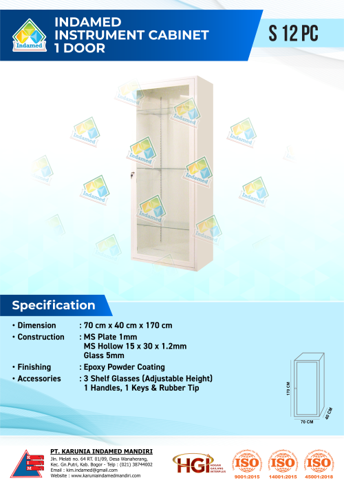 INDAMED Instument Cabinet 1 Door S 12 PC