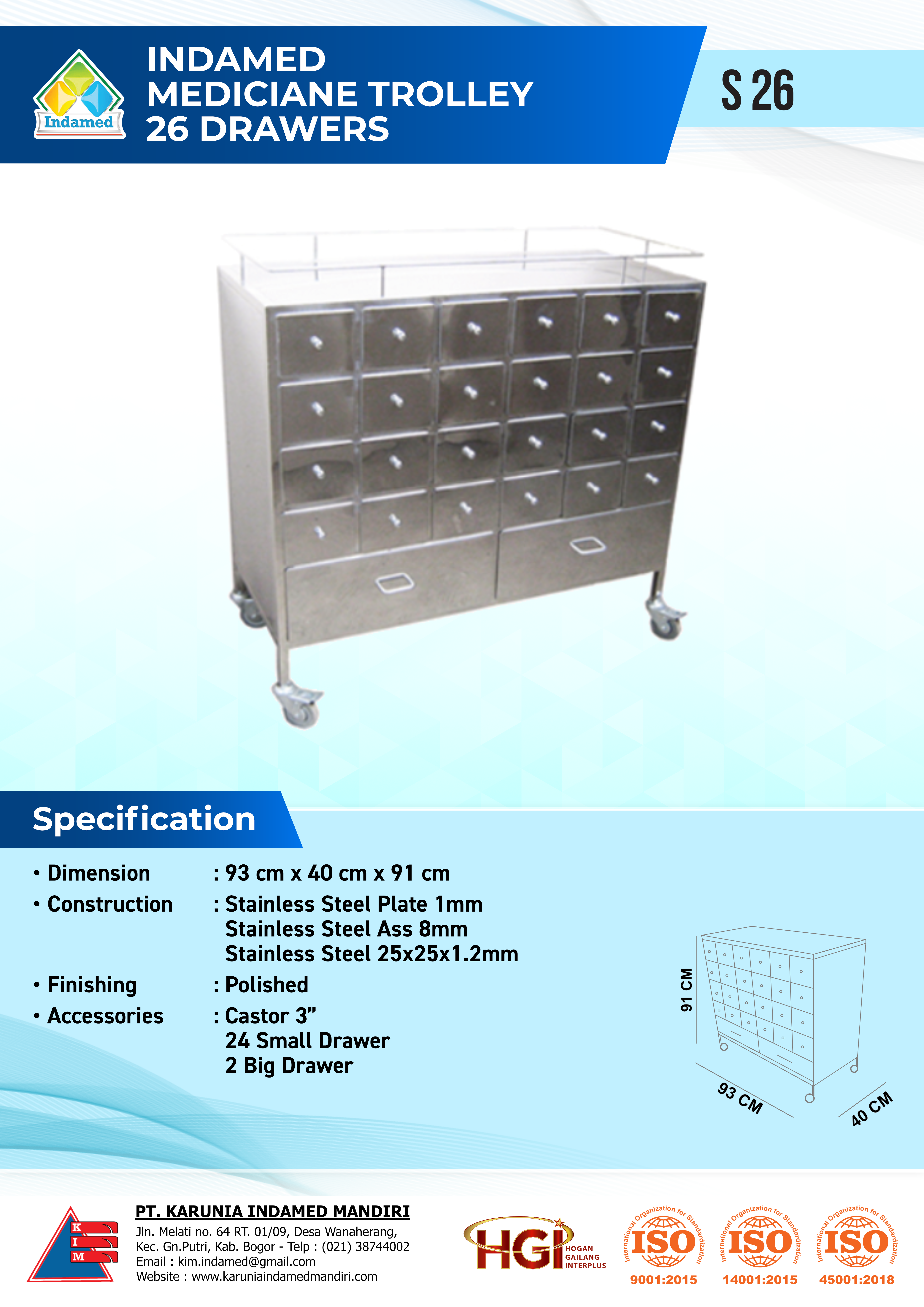 INDAMED Medicine Trolley 26 Drawer S 26